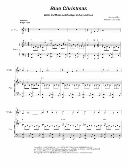 Blue Christmas Flute Or Violin Solo And Piano Sheet Music