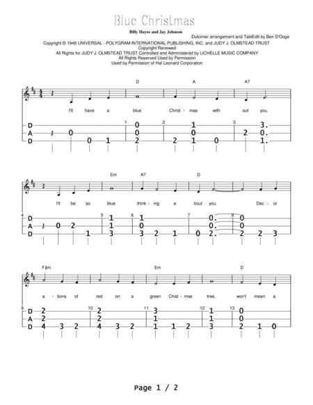 Blue Christmas For Appalachian Mountain Lap Dulcimer Sheet Music