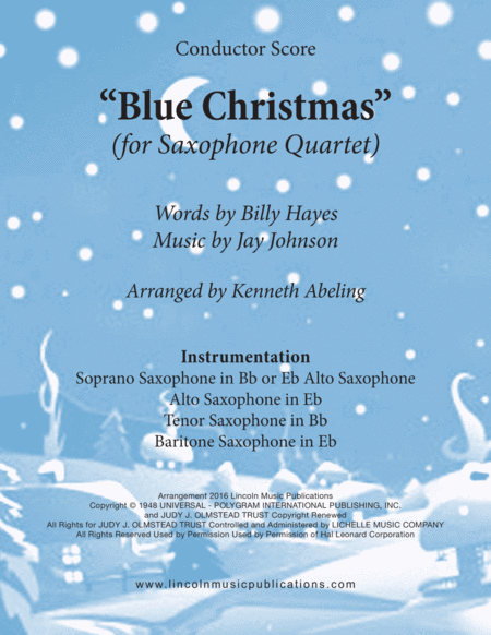 Free Sheet Music Blue Christmas For Saxophone Quartet Satb Or Aatb
