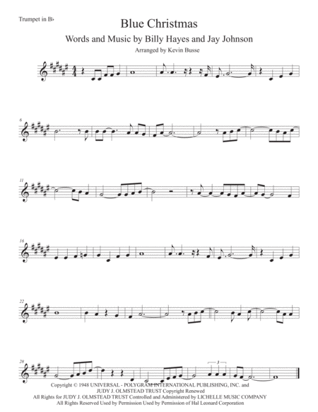 Free Sheet Music Blue Christmas Original Key Trumpet