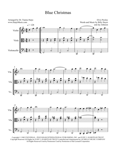 Free Sheet Music Blue Christmas String Trio Vn Va C