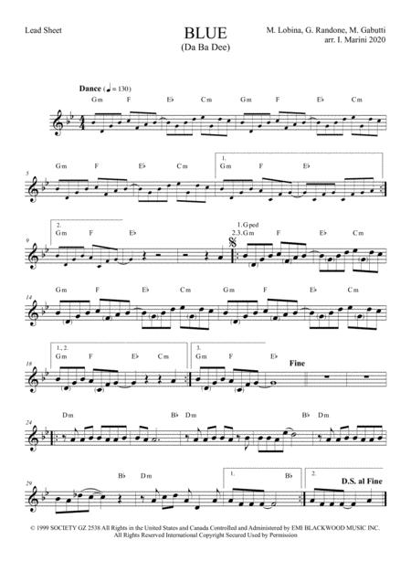 Free Sheet Music Blue Da Ba Dee Lead Sheet And Transpositions