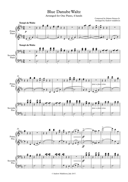 Free Sheet Music Blue Danube Waltz For Piano Duet