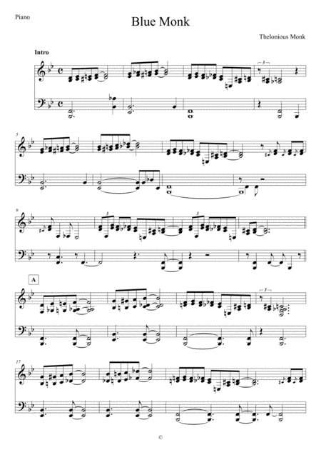 Blue Monk Piano Sheet Music