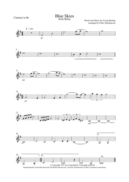 Blue Skies Woodwind Quintet Sheet Music