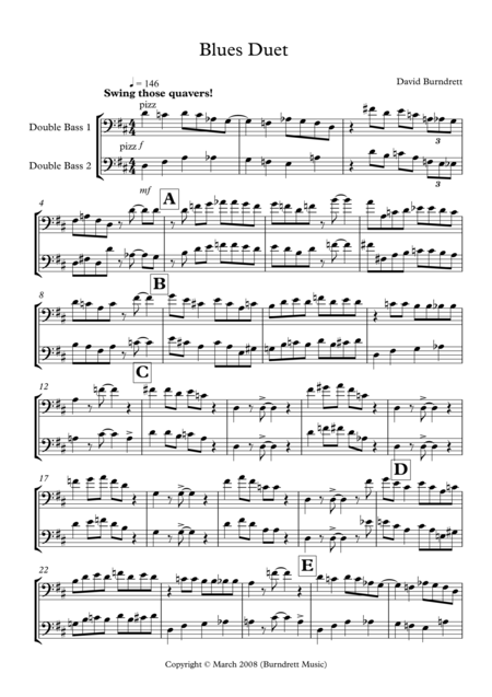 Free Sheet Music Blues Duet For Double Bass