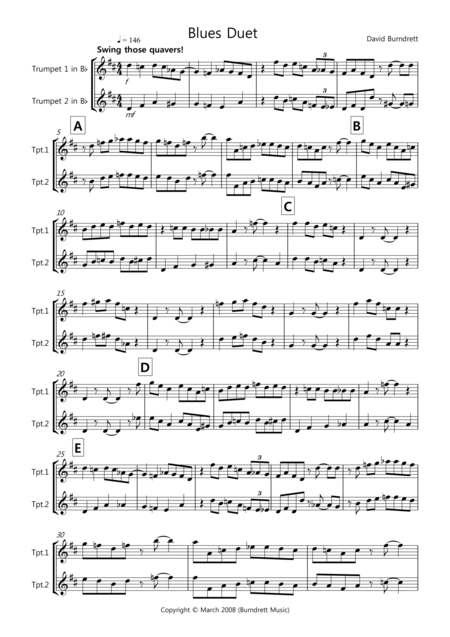 Free Sheet Music Blues Duet For Trumpet