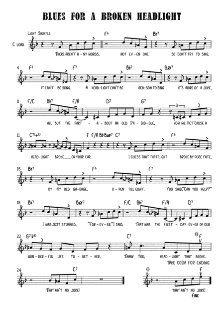 Free Sheet Music Blues For A Broken Headlight