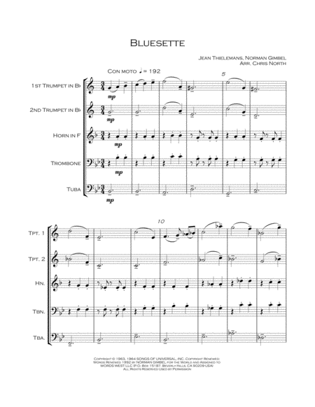 Free Sheet Music Bluesette Brass Quintet