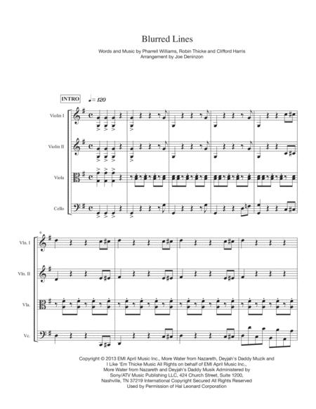Free Sheet Music Blurred Lines For String Quartet