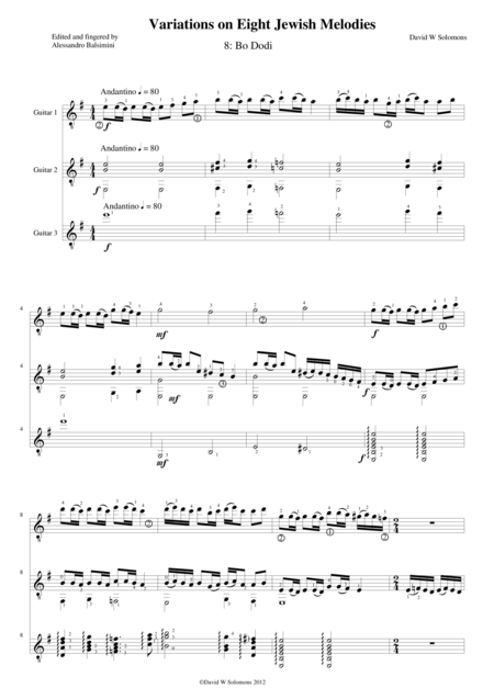 Bo Dodi Come My Belovd For Guitar Trio Sheet Music