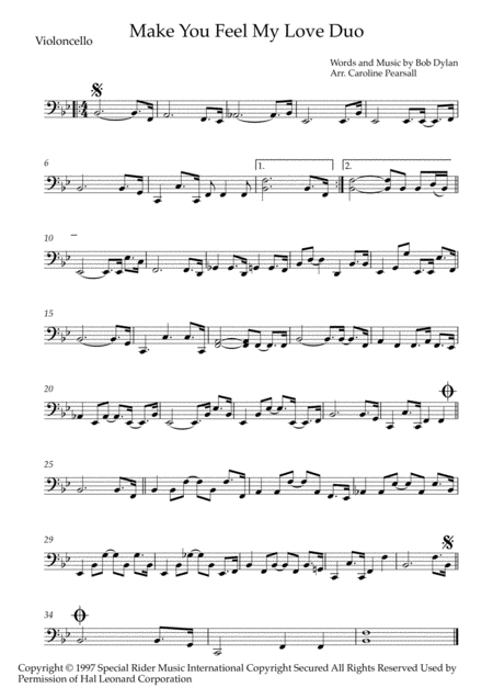 Bob Dylan To Make You Feel My Love Violin Cello Duo Sheet Music