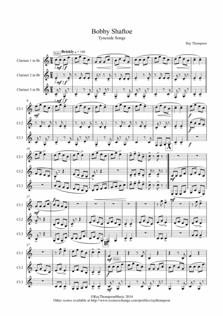 Free Sheet Music Bobby Shaftoe Tyneside Songs Clarinet Trio