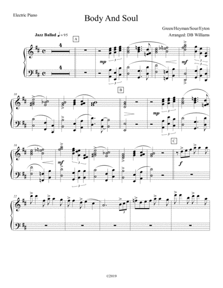 Free Sheet Music Body And Soul Electric Piano