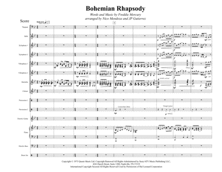 Bohemian Rhapsody Arranged For Percussion Ensemble Score Only Sheet Music