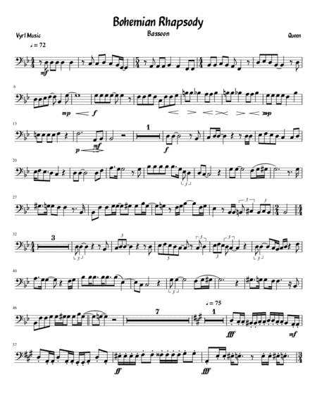 Bohemian Rhapsody Bassoon Sheet Music