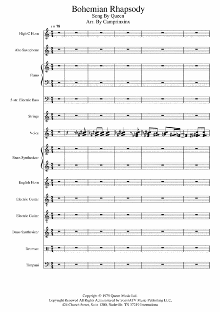 Bohemian Rhapsody Big Band Arrangement Sheet Music