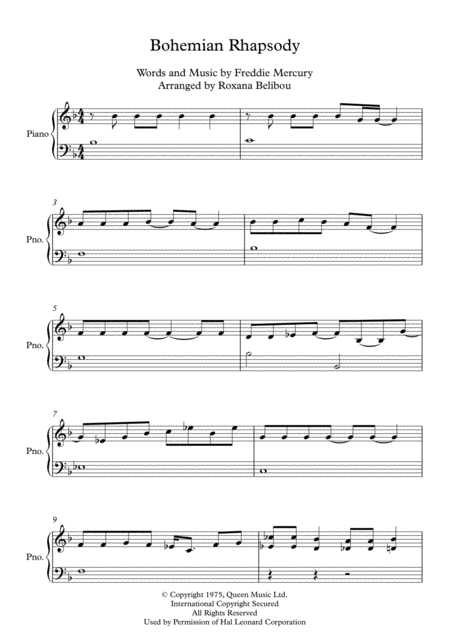 Free Sheet Music Bohemian Rhapsody By Queen Easy Piano