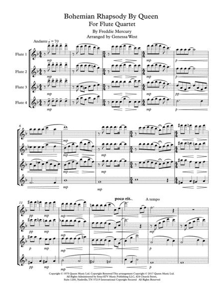 Bohemian Rhapsody By Queen For Flute Quartet Sheet Music