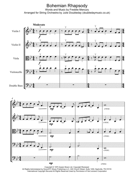 Bohemian Rhapsody For String Orchestra Score And Parts Sheet Music