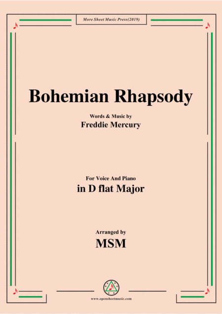 Free Sheet Music Bohemian Rhapsody In D Flat Major For Voice And Piano