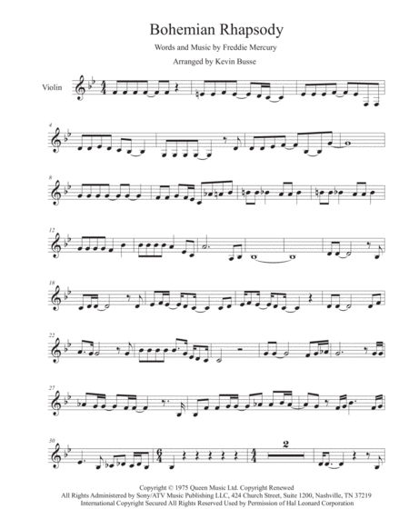 Bohemian Rhapsody Original Key Violin Sheet Music