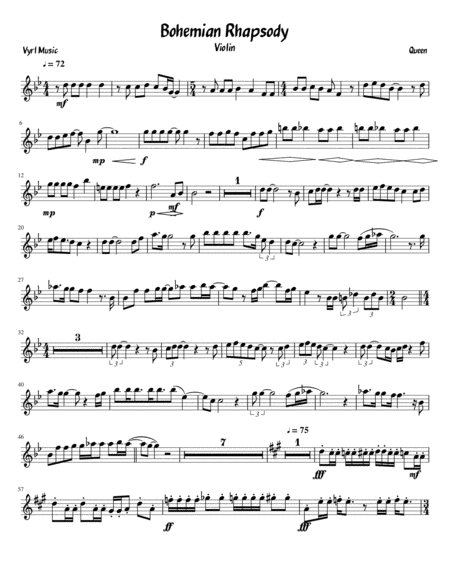 Bohemian Rhapsody Violin Sheet Music