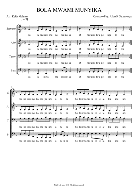 Free Sheet Music Bola Mwami