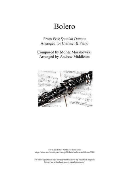 Free Sheet Music Bolero From Five Spanish Dances Arranged For Clarinet And Piano