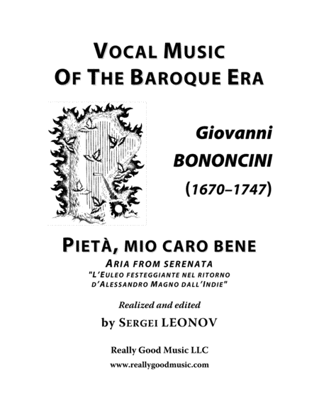 Bononcini Giovanni Pieta Mio Caro Bene Aria From The Serenata Arranged For Voice And Piano F Sharp Minor Sheet Music