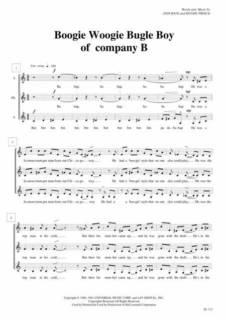 Boogie Woogie Bugle Boy Saa A Cappella Sheet Music