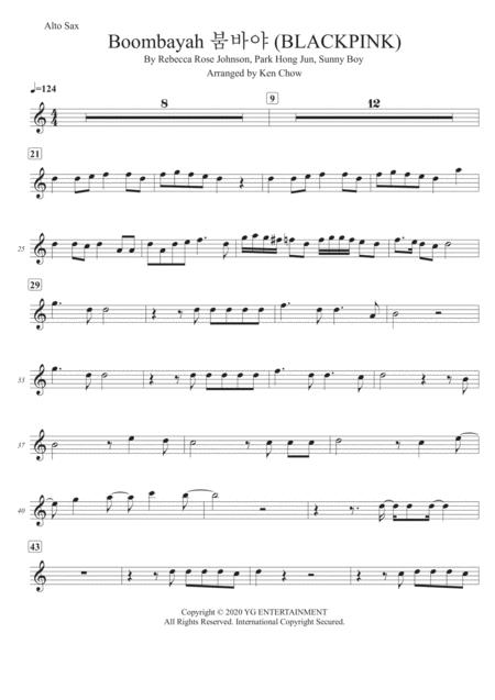 Boombayah Blackpink Alto Saxophone Solo Transcription Original Key Sheet Music