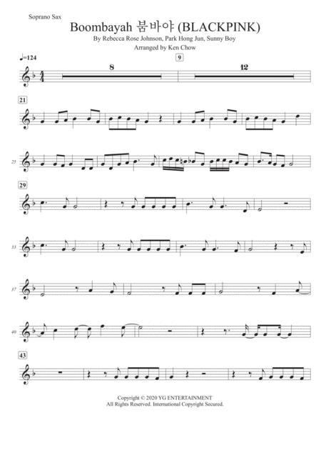 Boombayah Blackpink Soprano Saxophone Solo Transcription Original Key Sheet Music