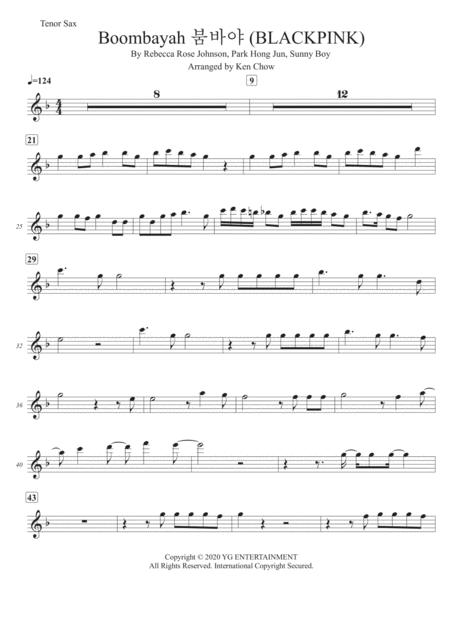 Boombayah Blackpink Tenor Saxophone Solo Transcription Original Key Sheet Music