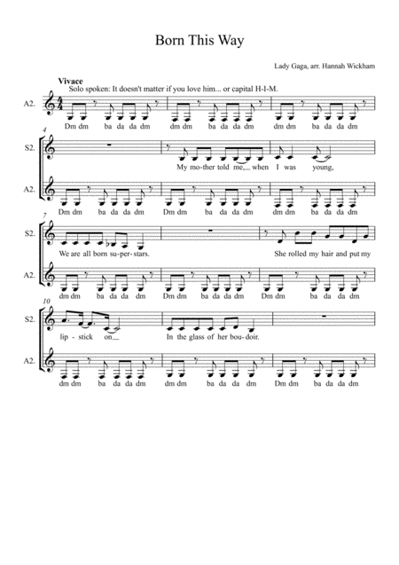 Born This Way Ssaa A Capella Sheet Music