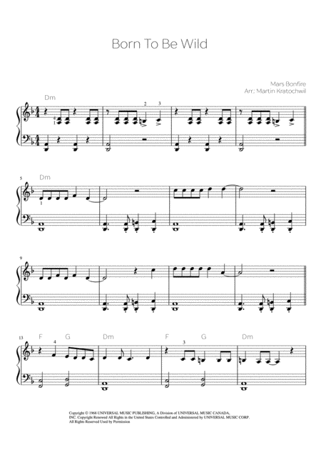 Free Sheet Music Born To Be Wild Easy Piano