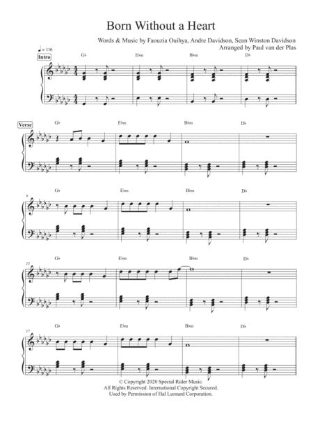 Born Without A Heart Sheet Music