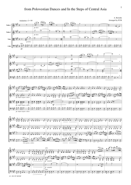 Free Sheet Music Borodin From Polovestian Dances And In The Steps Of Central Asia For String Quartet Cb502