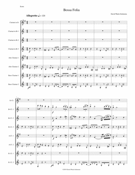 Free Sheet Music Bossa Folia For Clarinet Octet Or Clarinet Choir