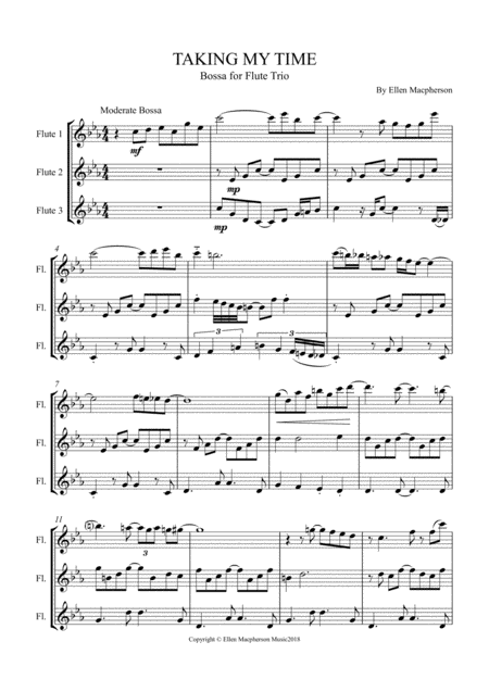 Bossa Nova Taking My Time Flute Trio Sheet Music