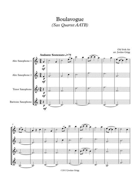 Boulavogue Sax Quartet Aatb Sheet Music