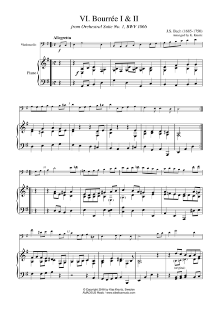 Bourree 1 2 From Suite No 1 Bwv 1066 For Cello And Piano Sheet Music