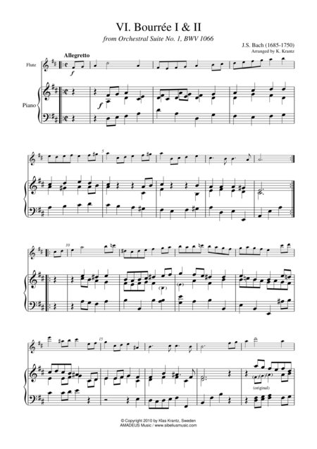 Bourree 1 2 From Suite No 1 Bwv 1066 For Flute And Piano Sheet Music