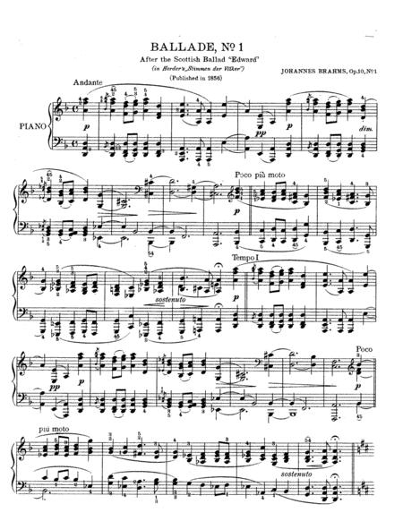 Brahms Ballade Op 10 No 1 In D Minor Sheet Music