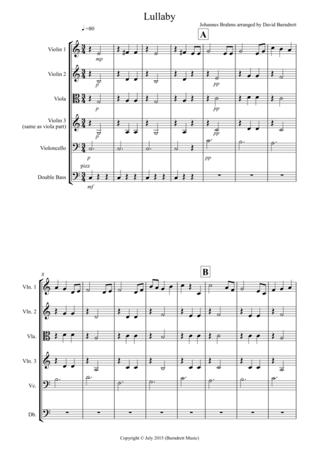 Free Sheet Music Brahms Lullaby For String Orchestra