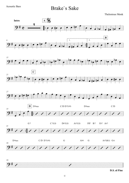 Brakes Sake Acoustic Bass Sheet Music