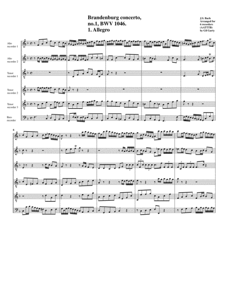 Free Sheet Music Brandenburg Concerto No 1 Bwv 1046 Arrangement For 6 Recorders