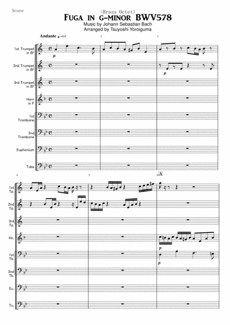 Free Sheet Music Brass Octet Fuga In G Minor Bwv578