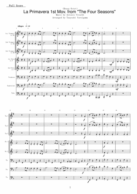 Brass Octet La Primavera 1st Mov From The Four Seasons Sheet Music