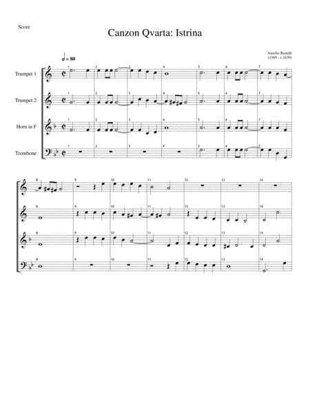 Free Sheet Music Brass Quartet Istrinia Aurelio Bonelli 1569 C 1630